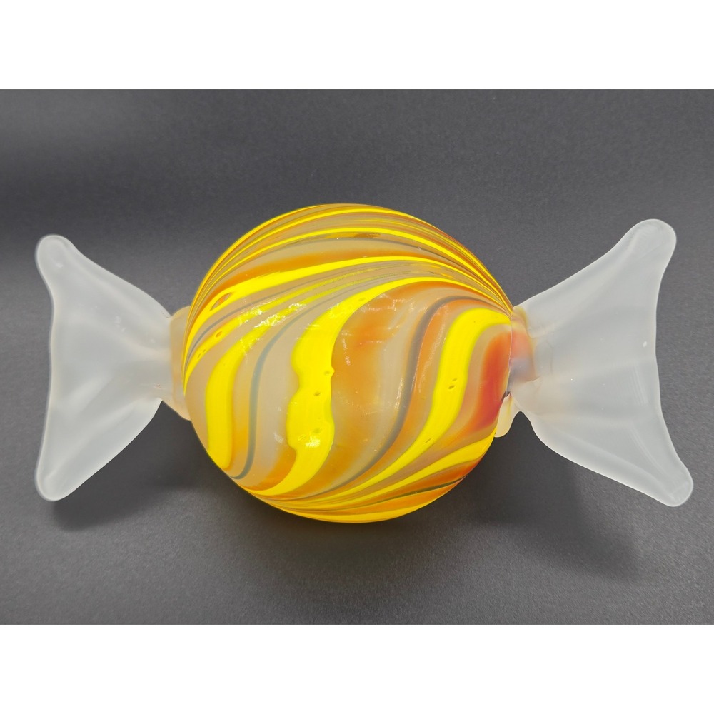 Vintage‎ Glass Candy Figurine Paperweight Yellow Orange Swirl Frosted Wrapper